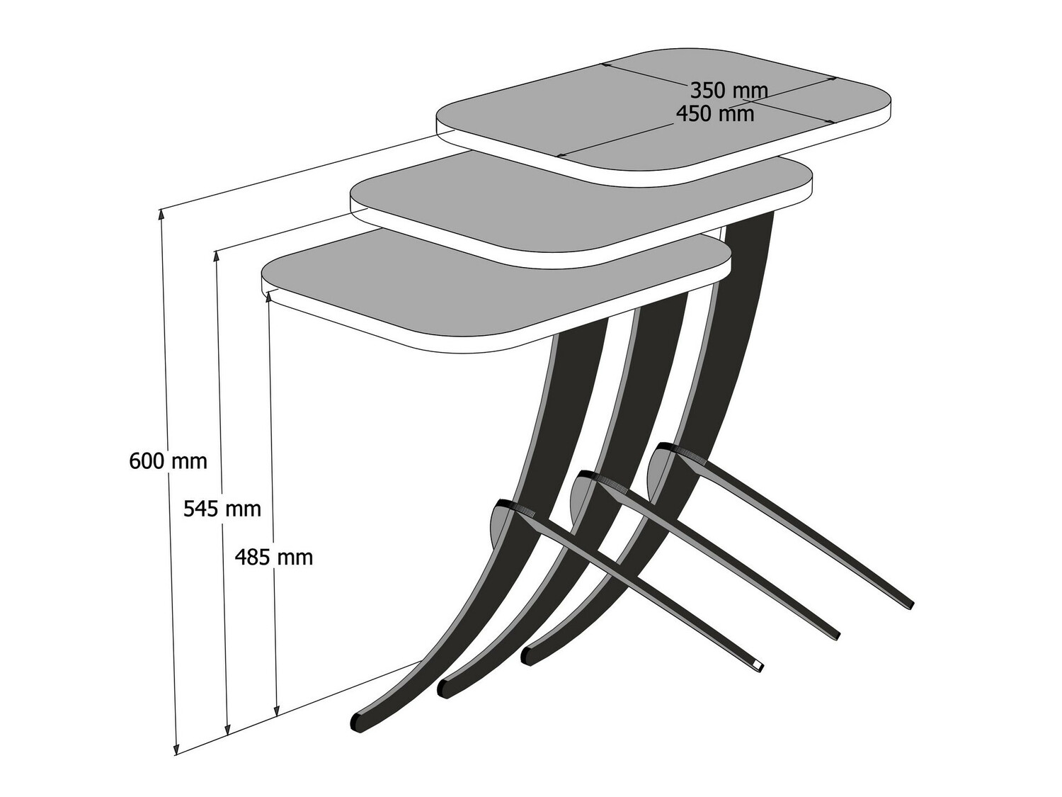 Kõrvallaudade komplekt Kailua 1622 (Valge marmor + Must)