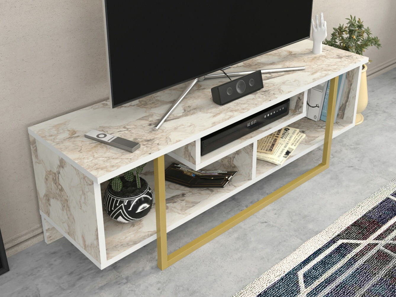 TV-alus Kailua 246 (Valge marmor + Kuldne)