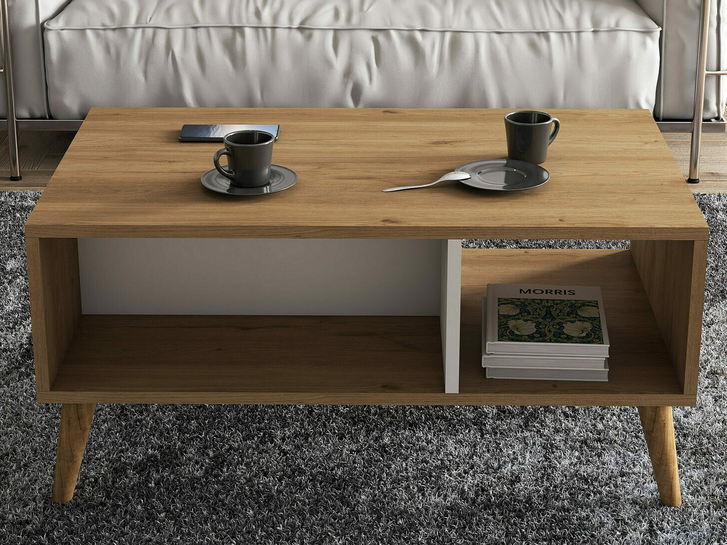 Diivanilaud Nolcava 104 (Valge + Tamm)