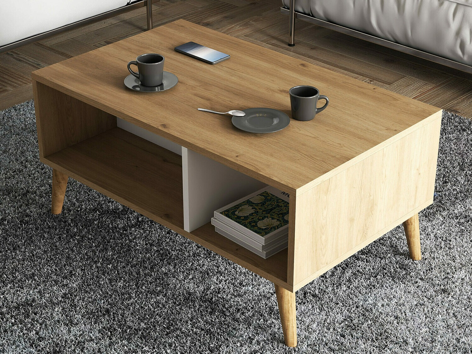 Diivanilaud Nolcava 104 (Valge + Tamm)