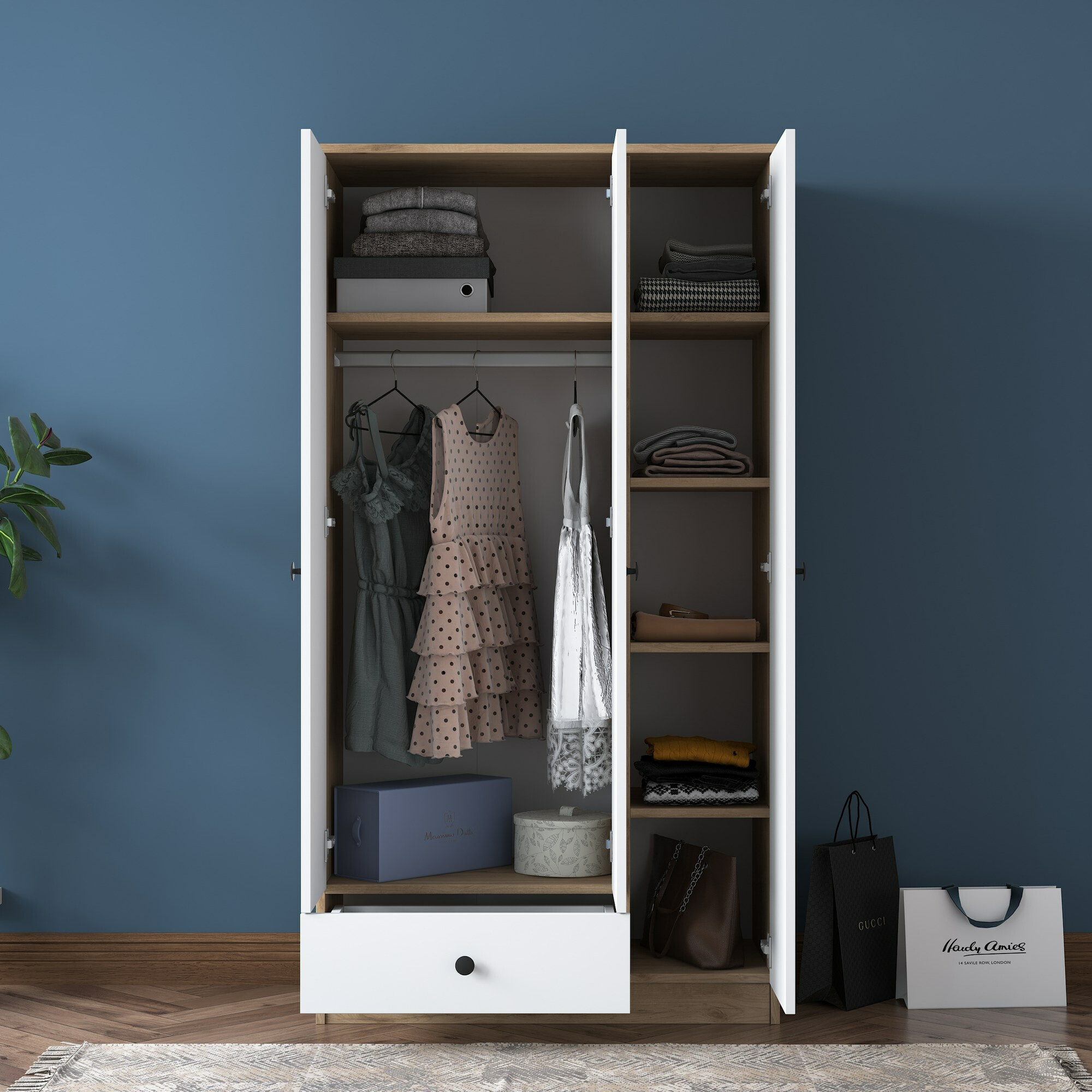 Riidekapp Kailua 661 (Valge + Pähkel)