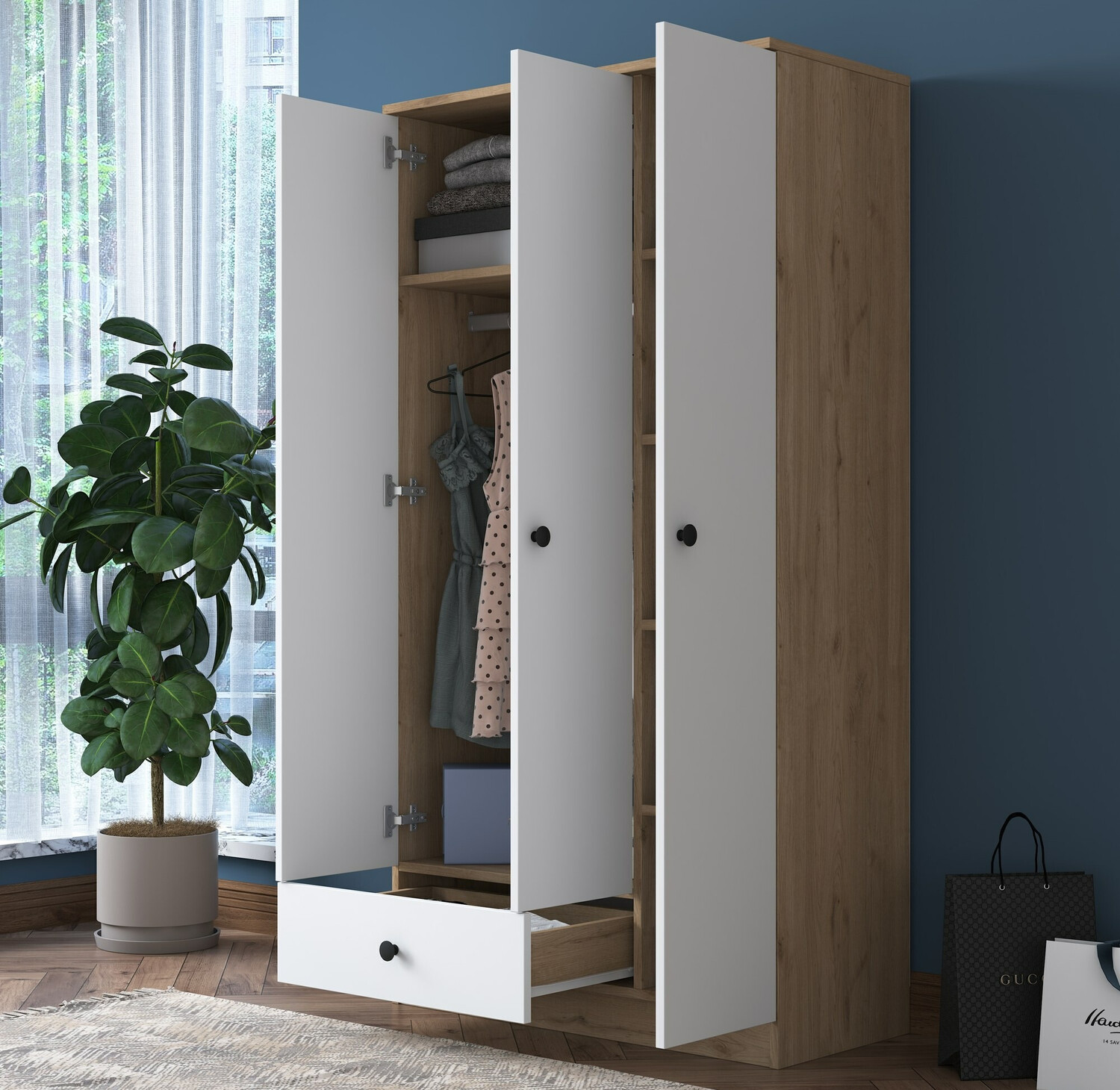 Riidekapp Kailua 661 (Valge + Pähkel)