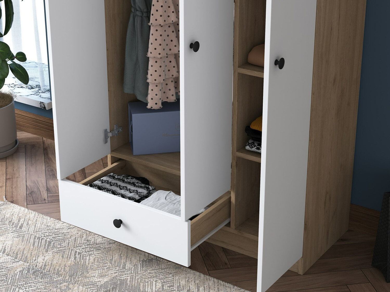 Riidekapp Kailua 661 (Valge + Pähkel)