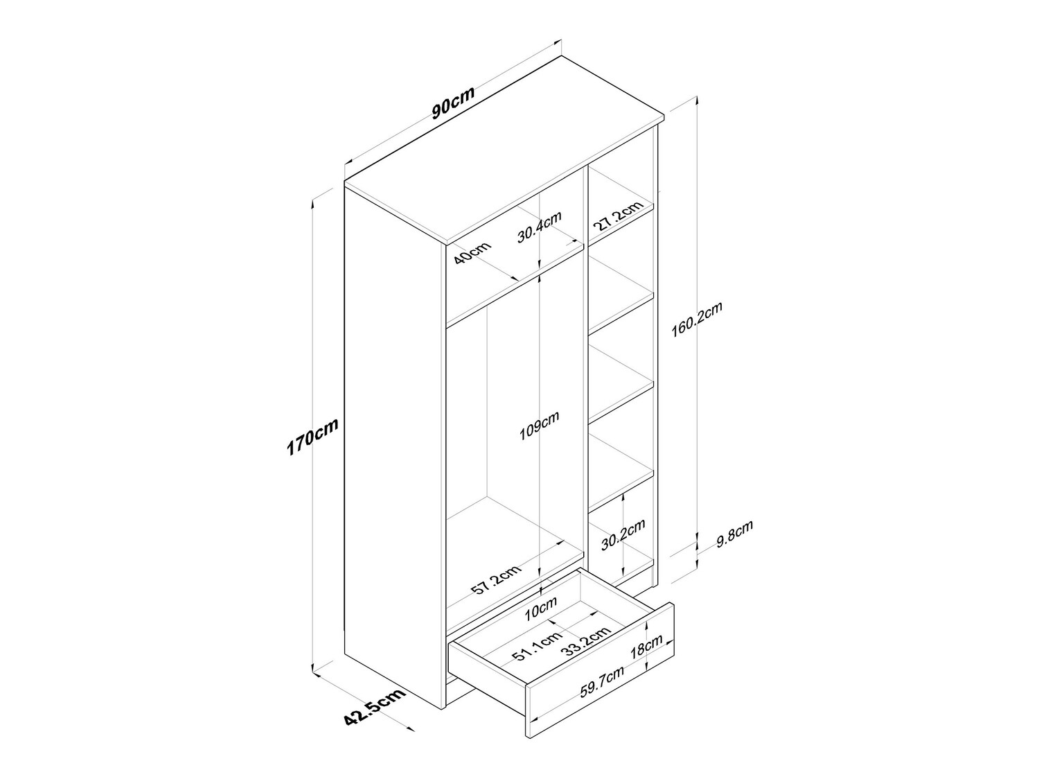 Riidekapp Kailua 661 (Valge + Pähkel)