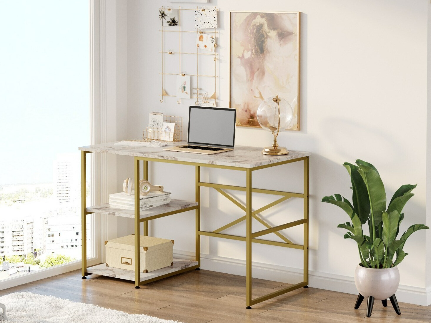 Kirjutuslaud Kailua 668 (Kuldne + Valge marmor)