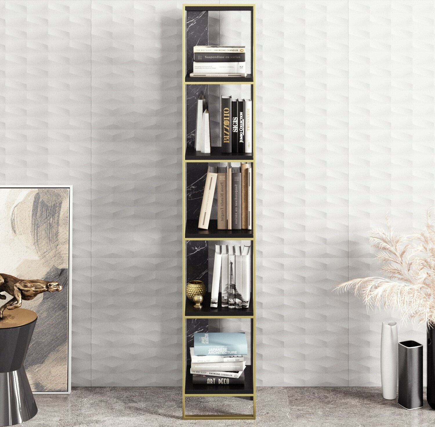 Riiul Kailua 1092 (Must marmor + Kuldne)