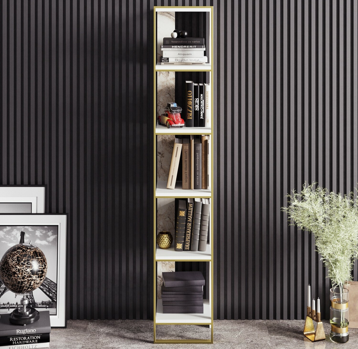 Riiul Kailua 1092 (Valge marmor + Kuldne)