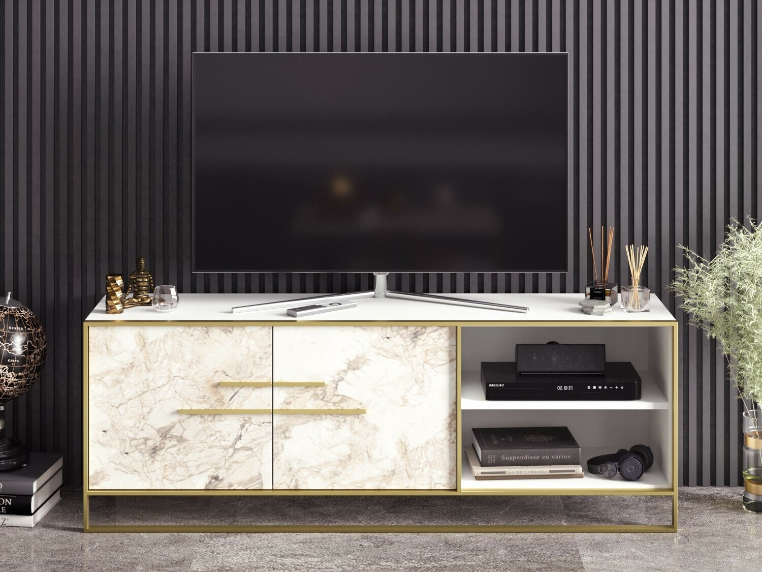 TV-alus Kailua 1169 (Kuldne + Valge marmor)