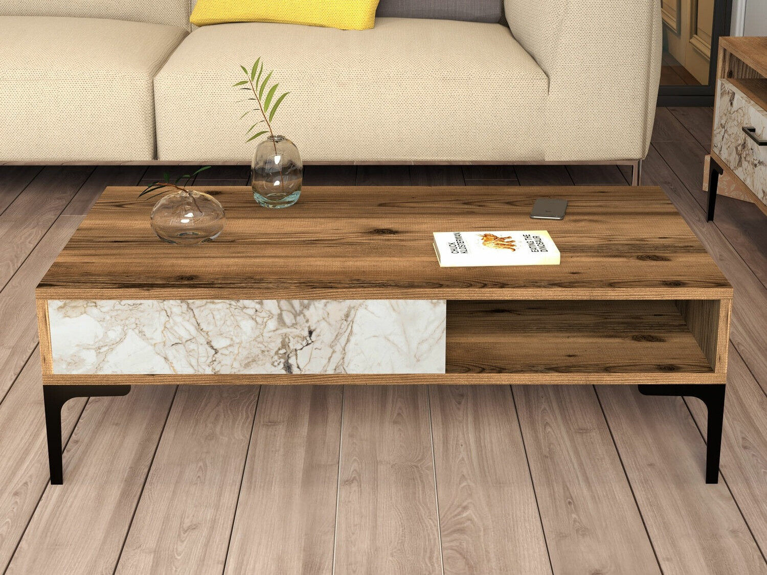 Diivanilaud Kailua 1239 (Pähkel + Valge marmor)