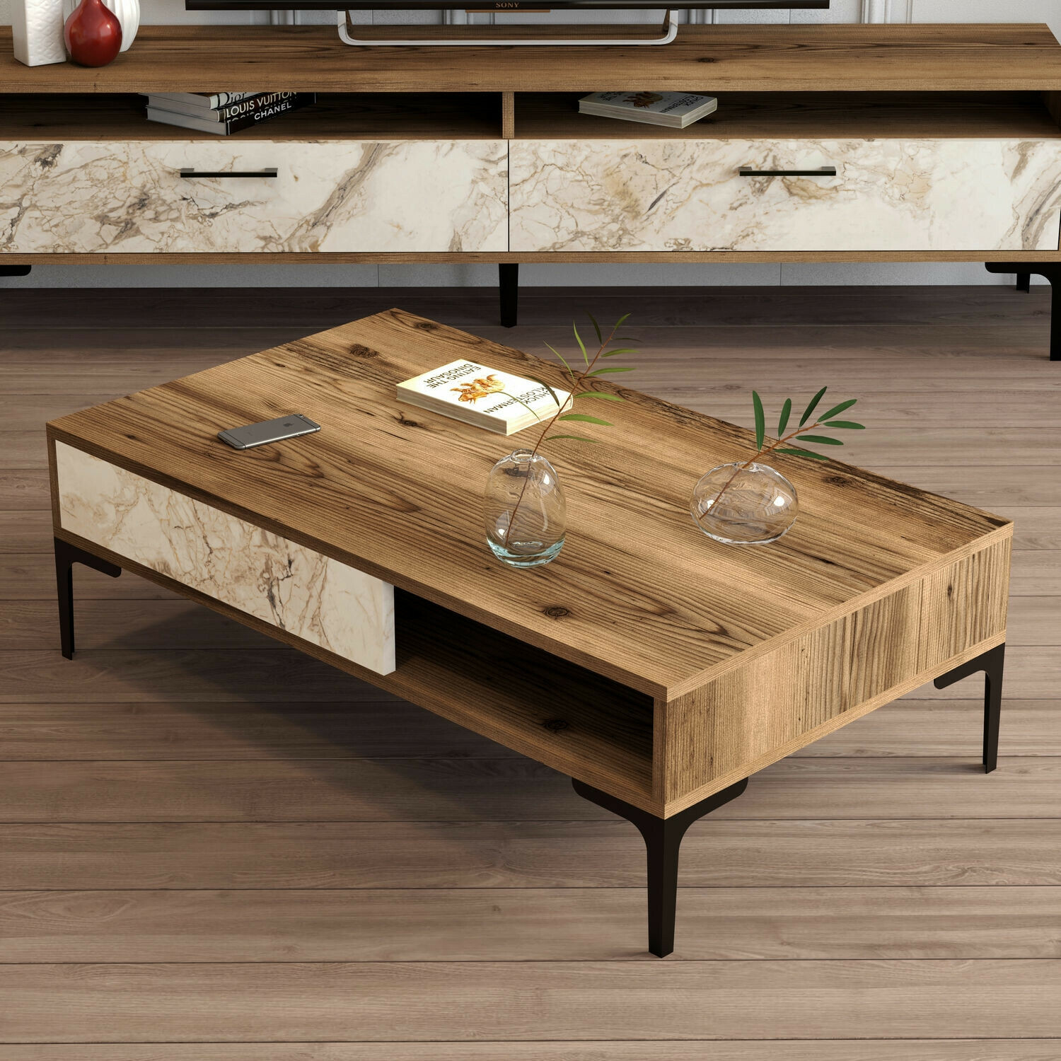 Diivanilaud Kailua 1239 (Pähkel + Valge marmor)