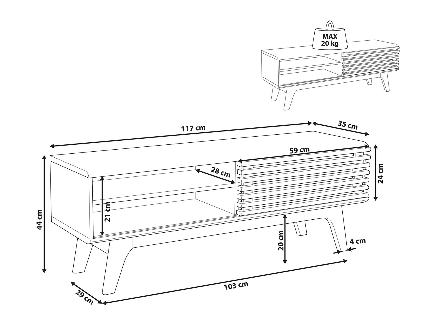 TV-alus Berwyn 210 (Valge + Tume puit)