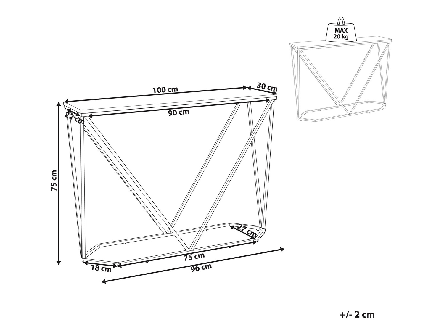 Konsoollaud Berwyn 615 (Must + Valge marmor)