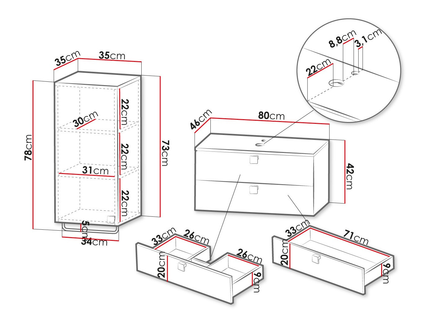 Vannitoakomplekt Panium I (Valge)