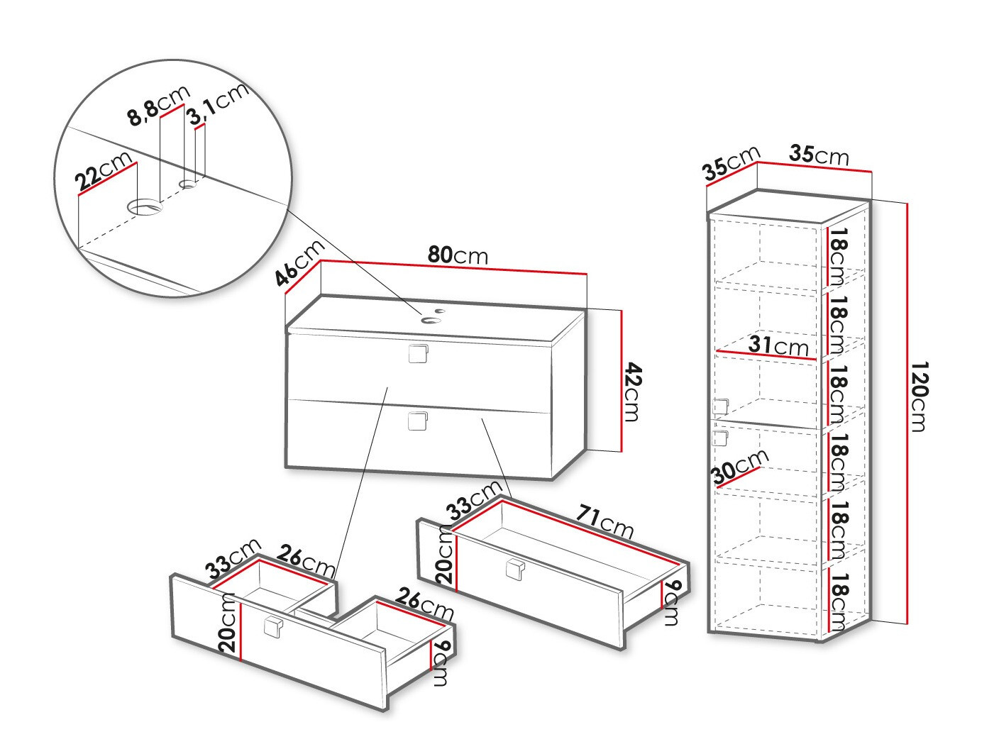 Vannitoakomplekt Panium (Valge)