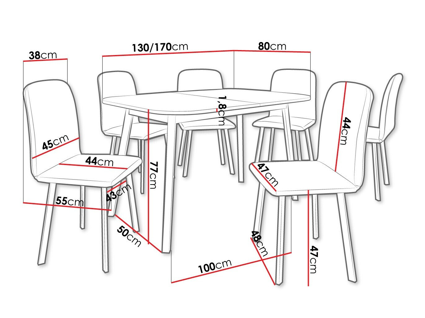 Söögitoakomplekt Edmond 117 (Hall marmor + Must)