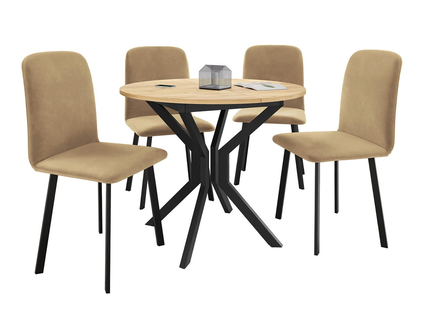 Söögitoakomplekt Edmond 118 (Käsitöö kuldne tamm + Must)
