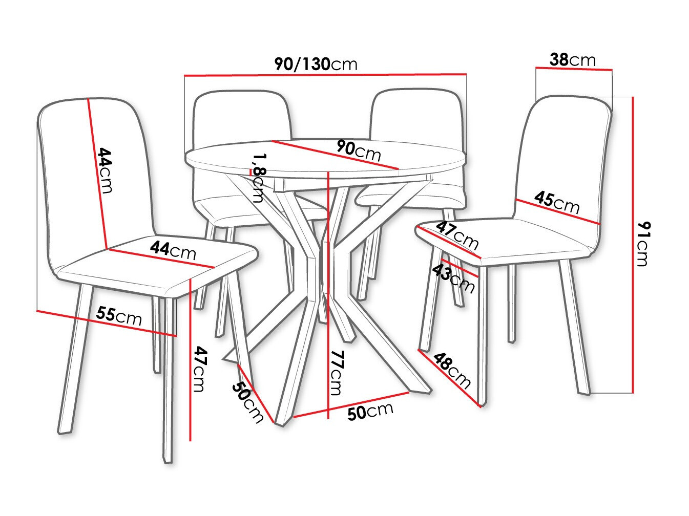 Söögitoakomplekt Edmond 118 (Valge + Must)