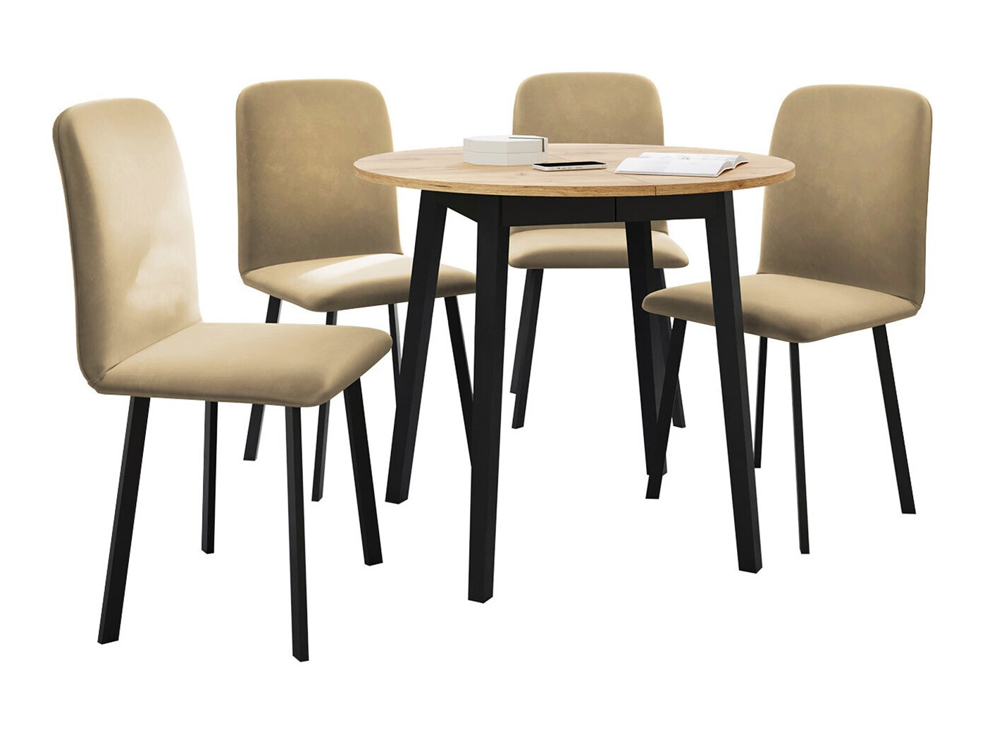 Söögitoakomplekt Edmond 119 (Käsitöö kuldne tamm + Must)