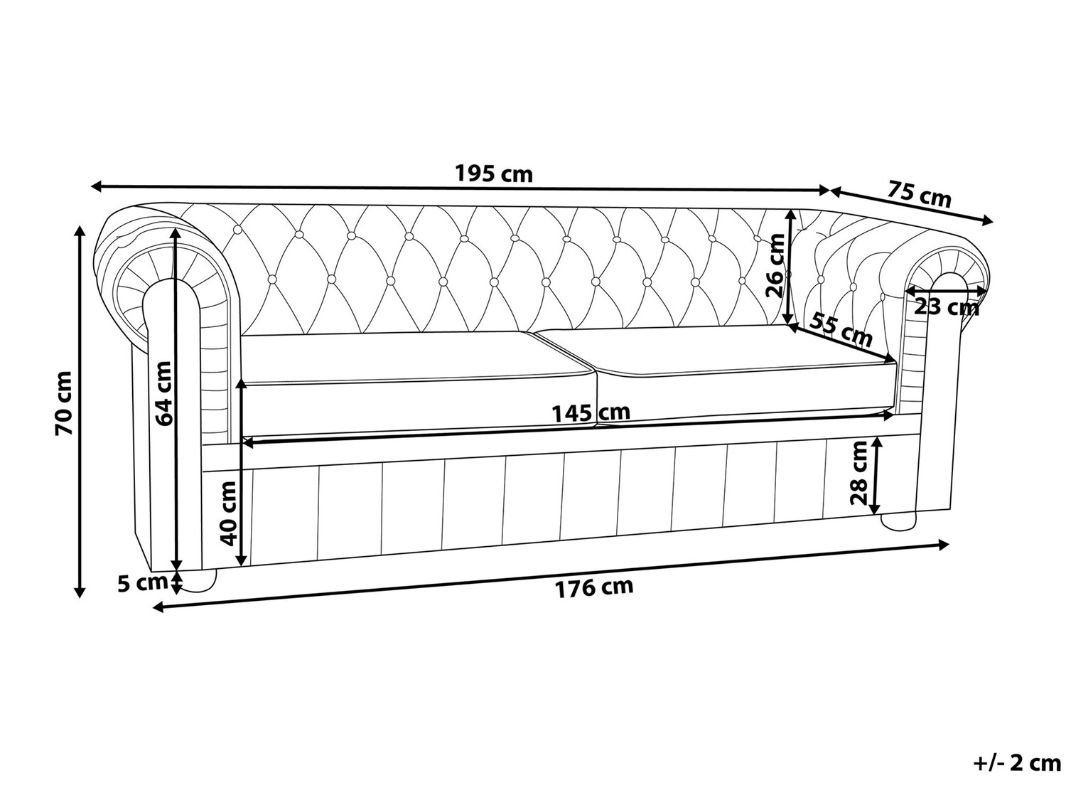 Chesterfield diivan Berwyn 832 (Tumepruun)