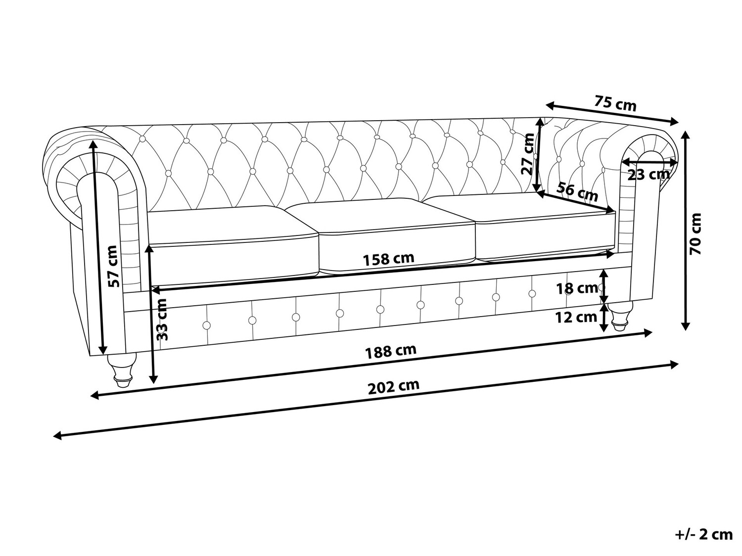 Chesterfield diivan Cirdoro 100 (Hall)