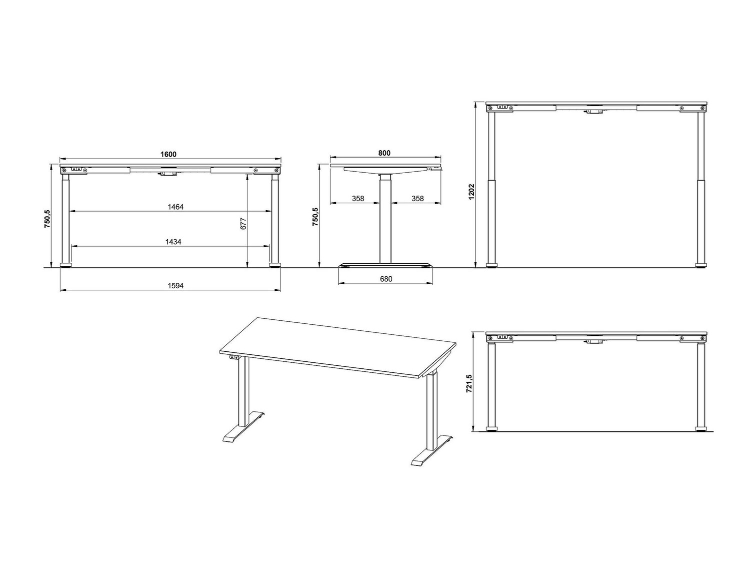 Reguleeritava kõrgusega töölaud Feltoru 113 (Valge)