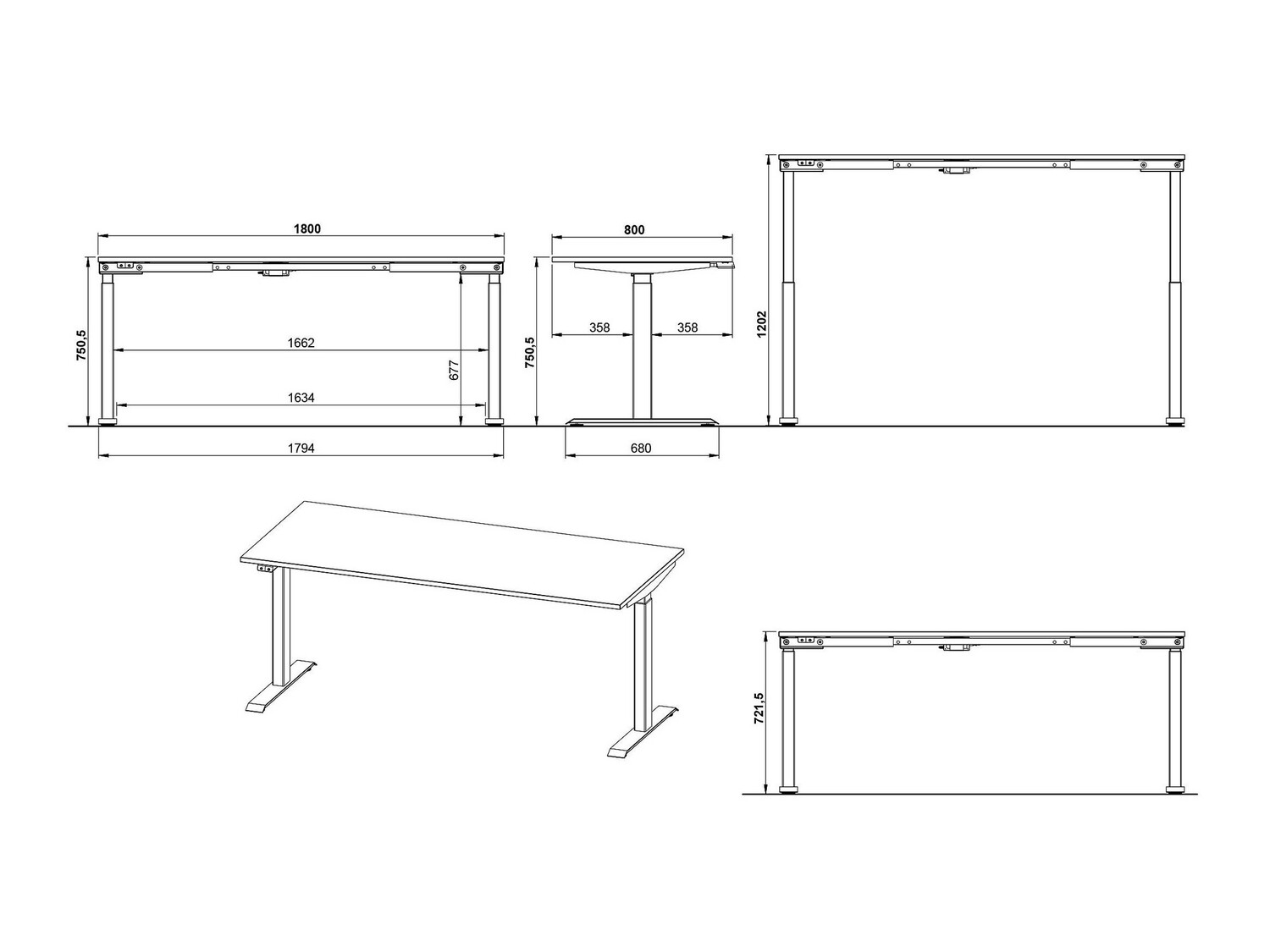 Reguleeritava kõrgusega töölaud Feltoru 114 (Valge)