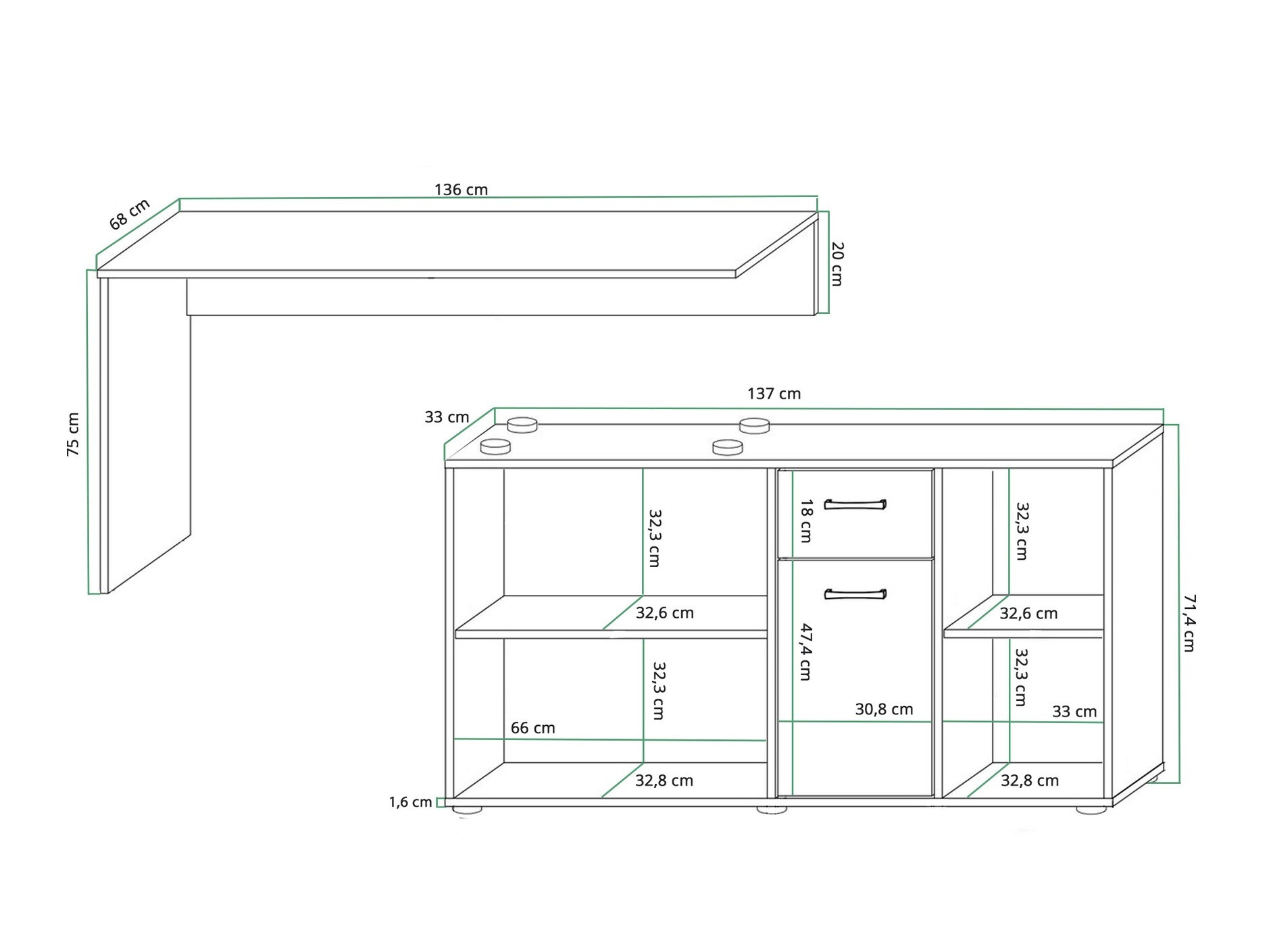 Kontori nurgalaud Gilroy 113 (Valge + Läikiv valge)