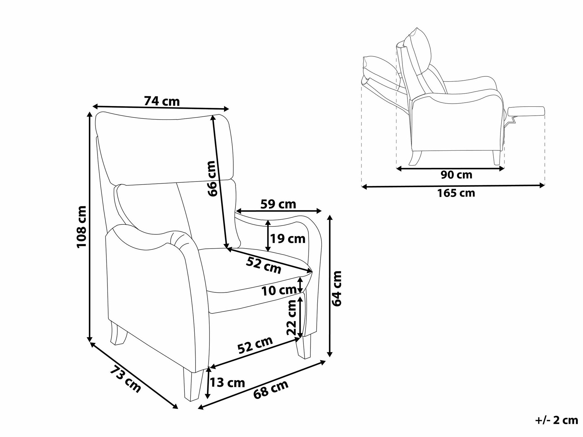Tugitool recliner Berwyn 1329 (Must + Tumepruun)