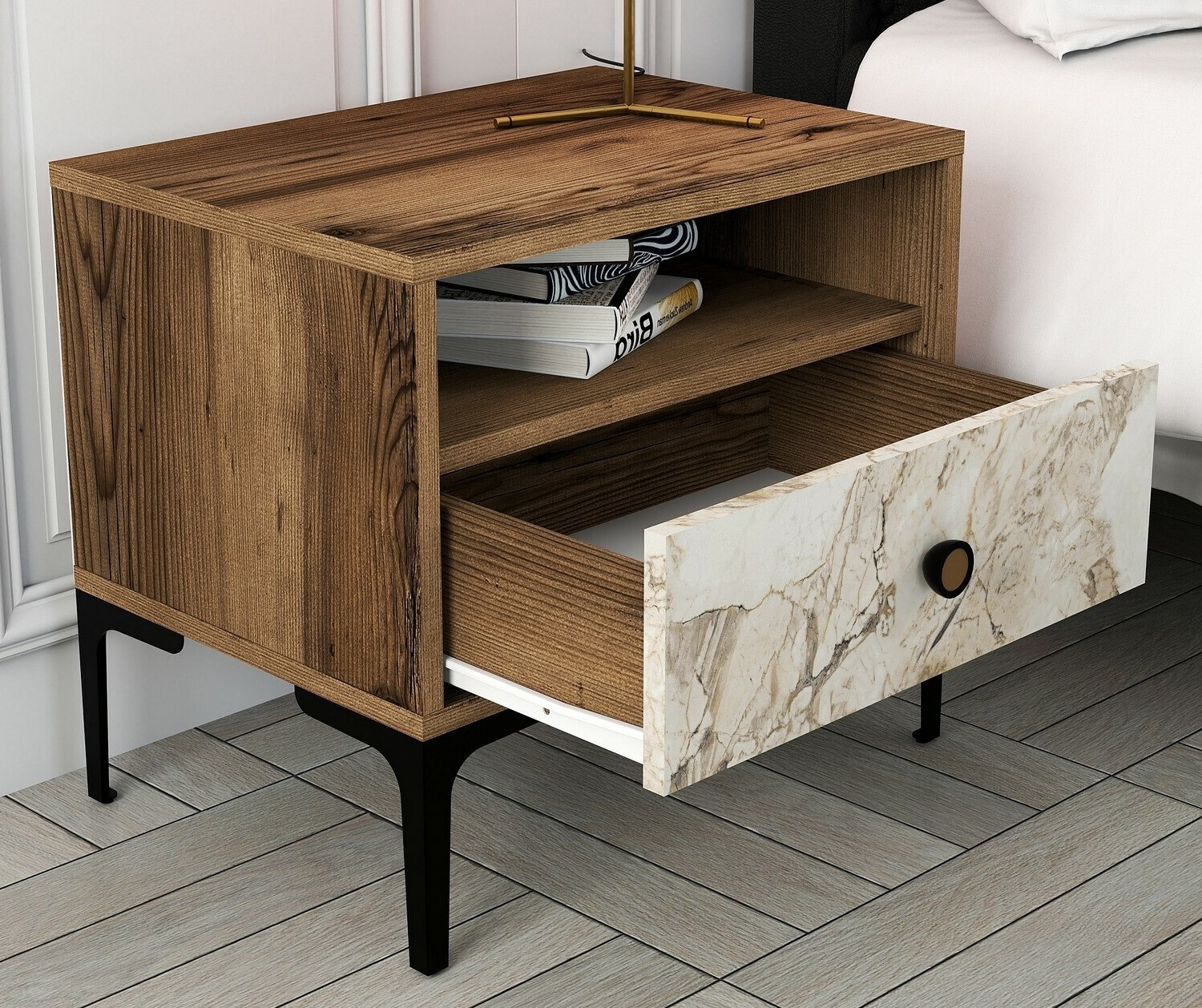 Öökapp Kailua 1516 (Pähkel + Valge marmor)