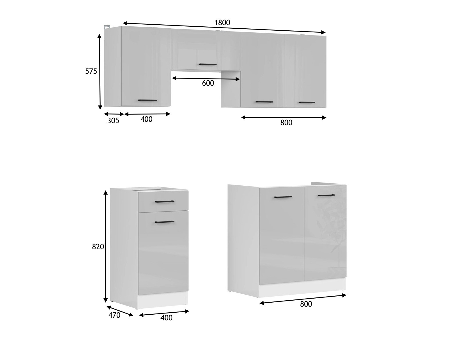 Moodul köögikomplekt Line Grey 118