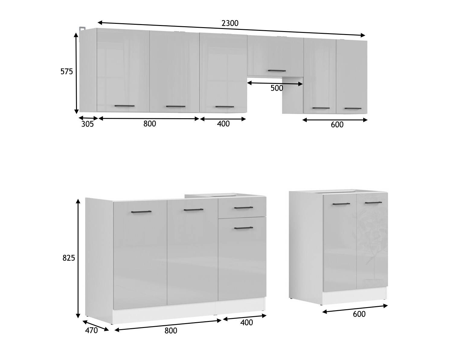 Moodul köögikomplekt Line Grey 119