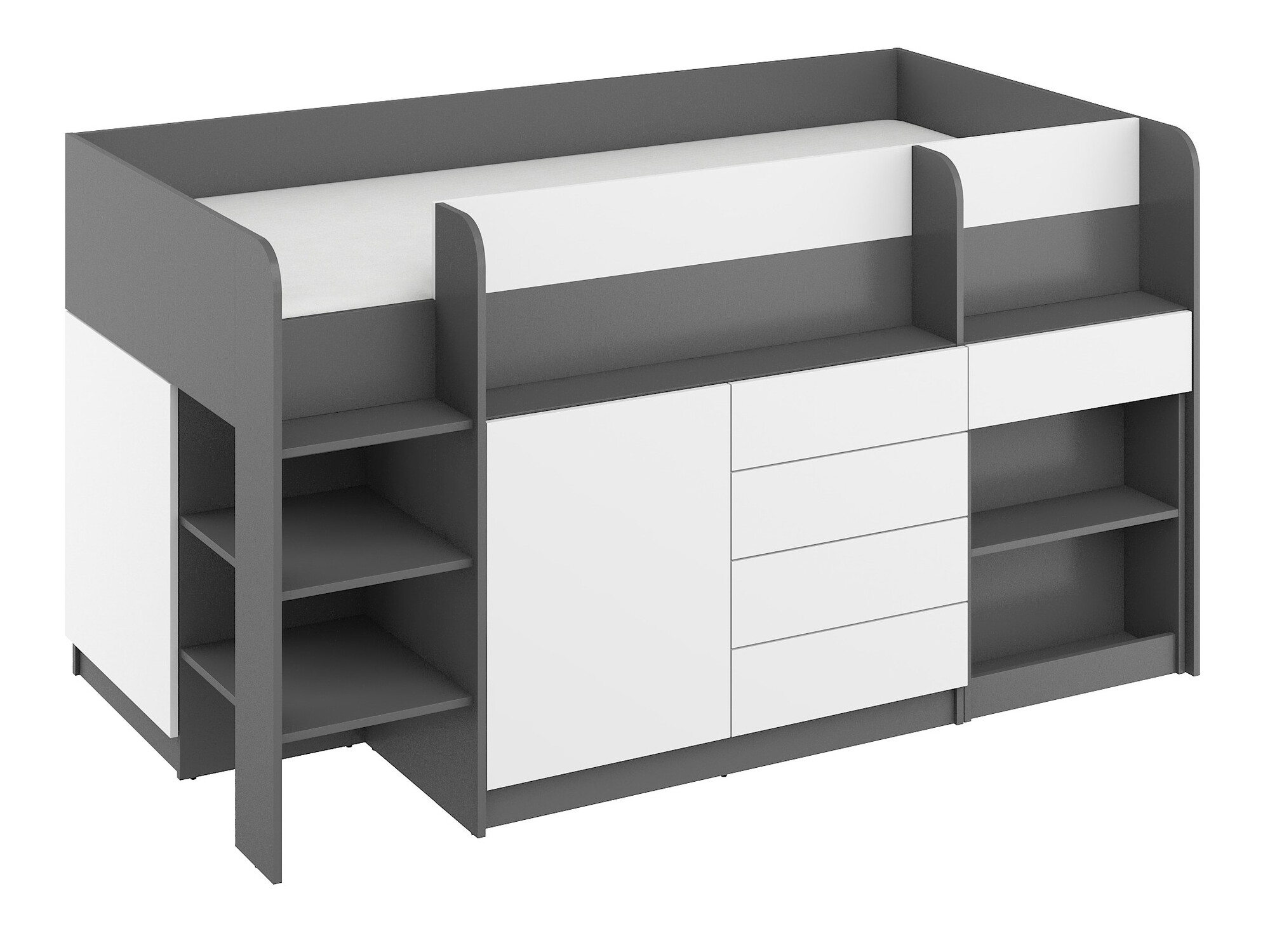 Kõrge voodi Gilroy 116 (Grafiit + Valge)