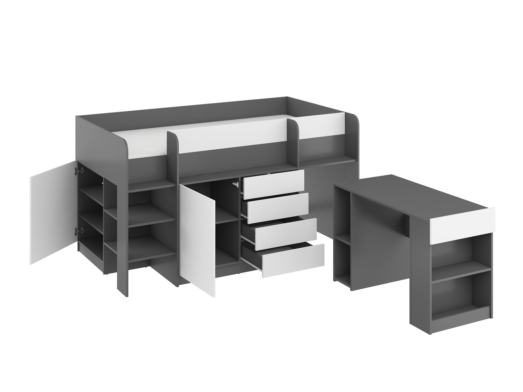 Kõrge voodi Gilroy 116 (Grafiit + Valge)