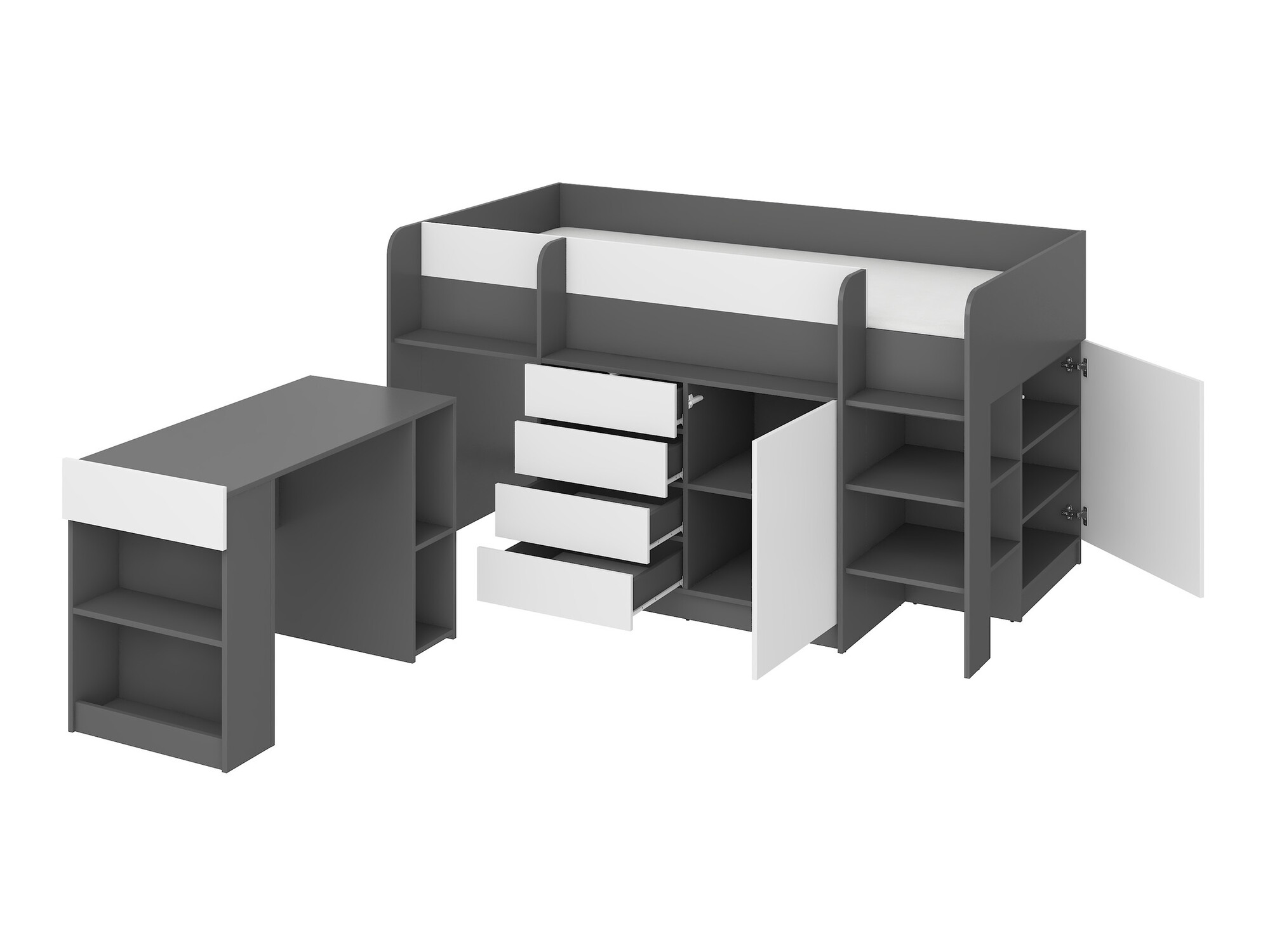 Kõrge voodi Gilroy 116 (Grafiit + Valge)