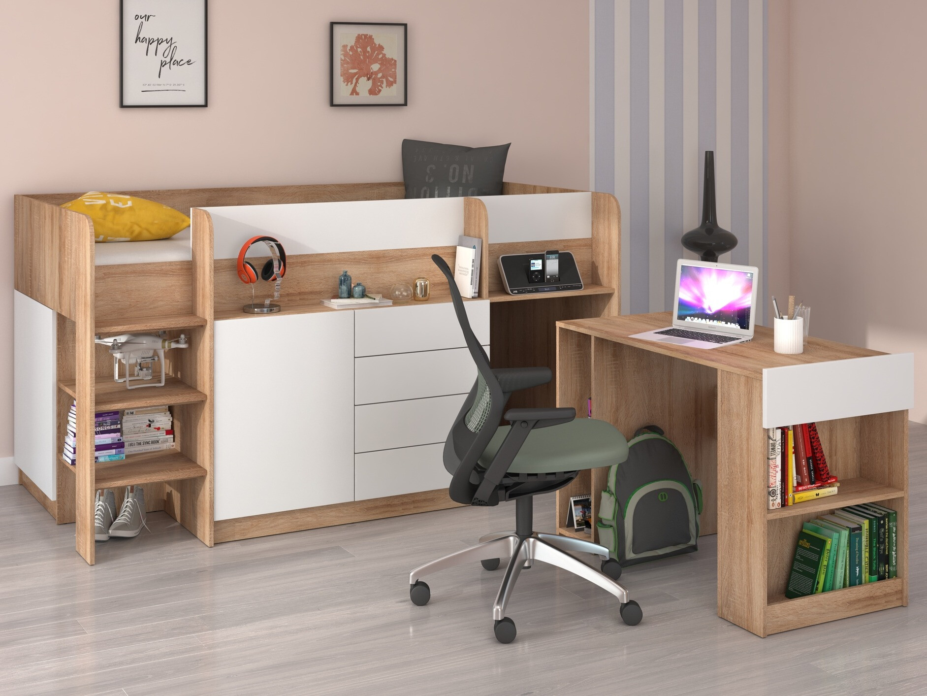 Kõrge voodi Gilroy 116 (Sonoma tamm + Valge)