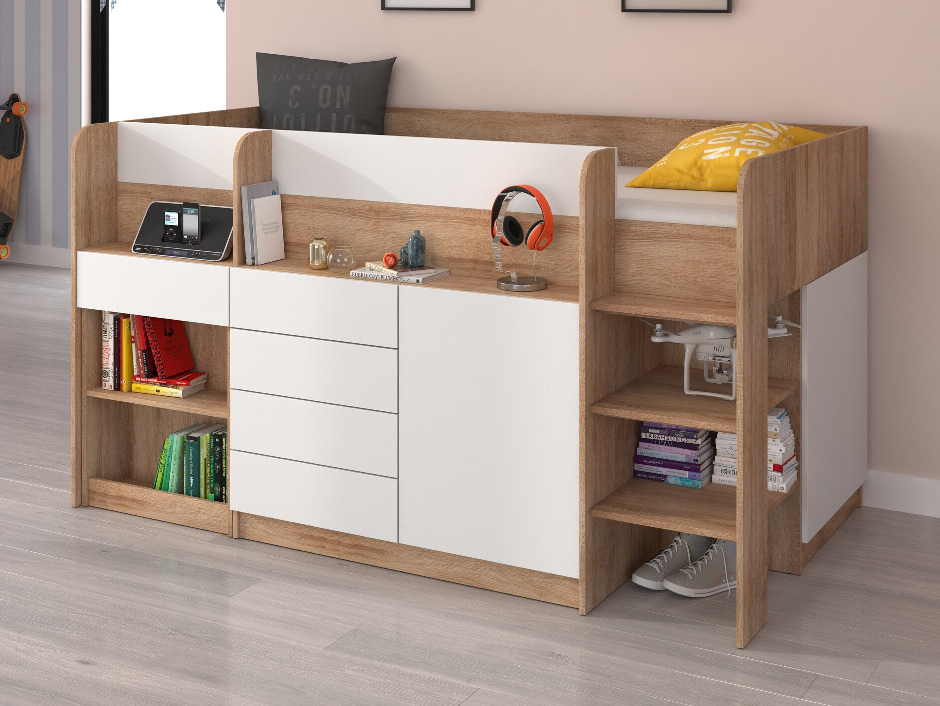 Kõrge voodi Gilroy 116 (Sonoma tamm + Valge)