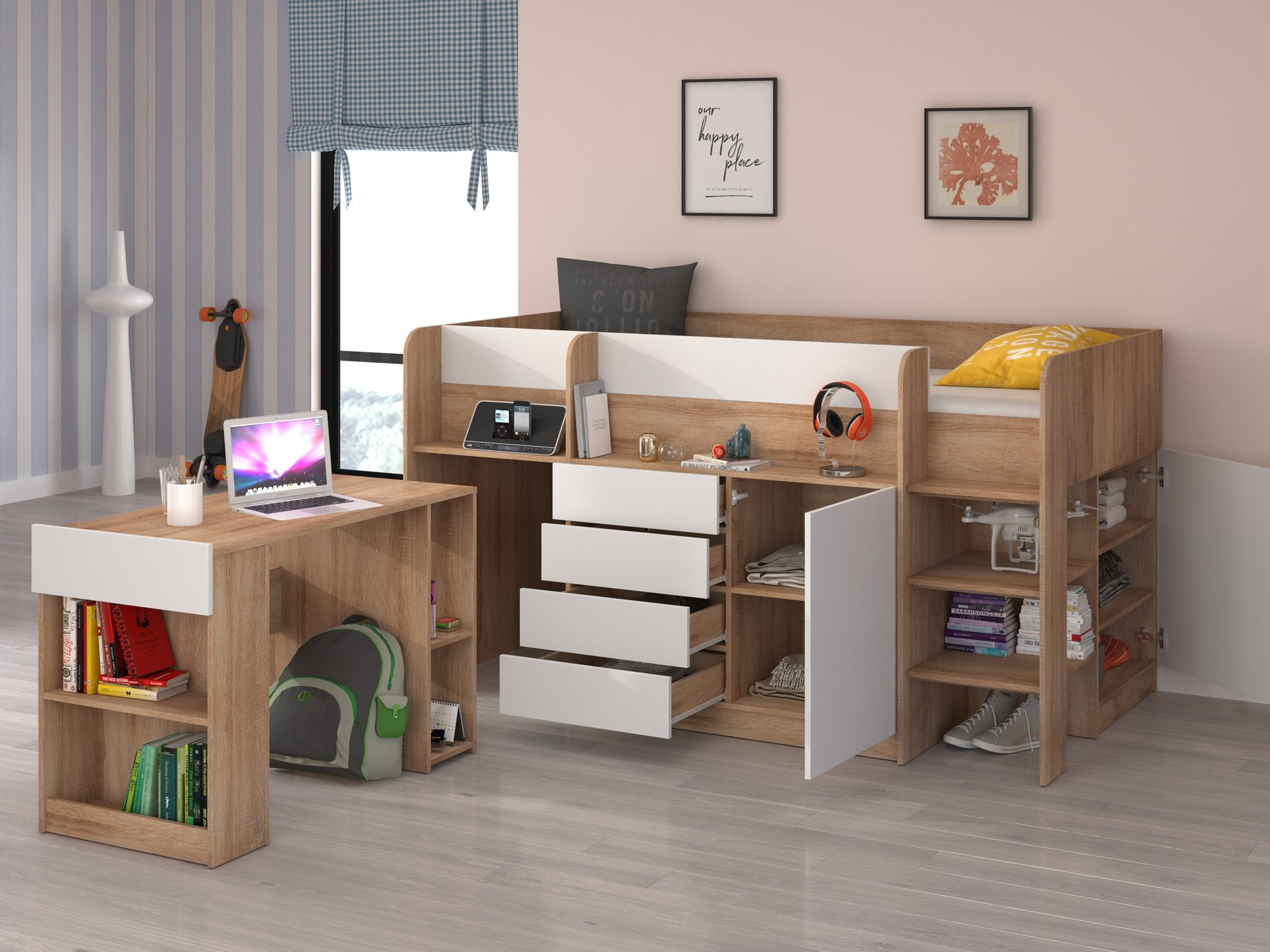 Kõrge voodi Gilroy 116 (Sonoma tamm + Valge)