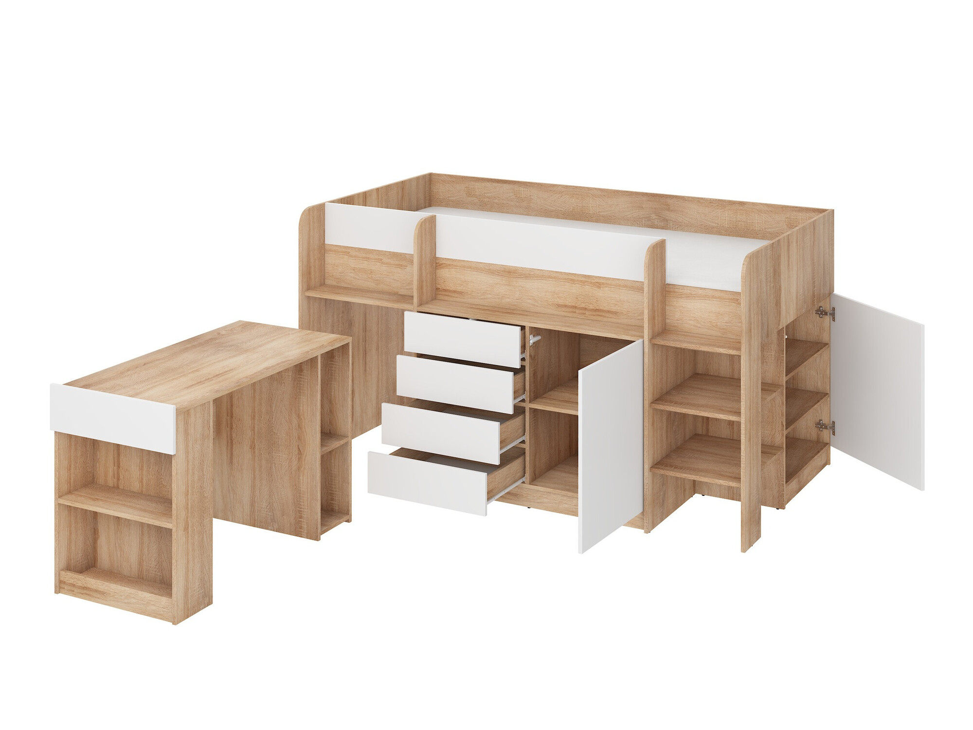 Kõrge voodi Gilroy 116 (Sonoma tamm + Valge)