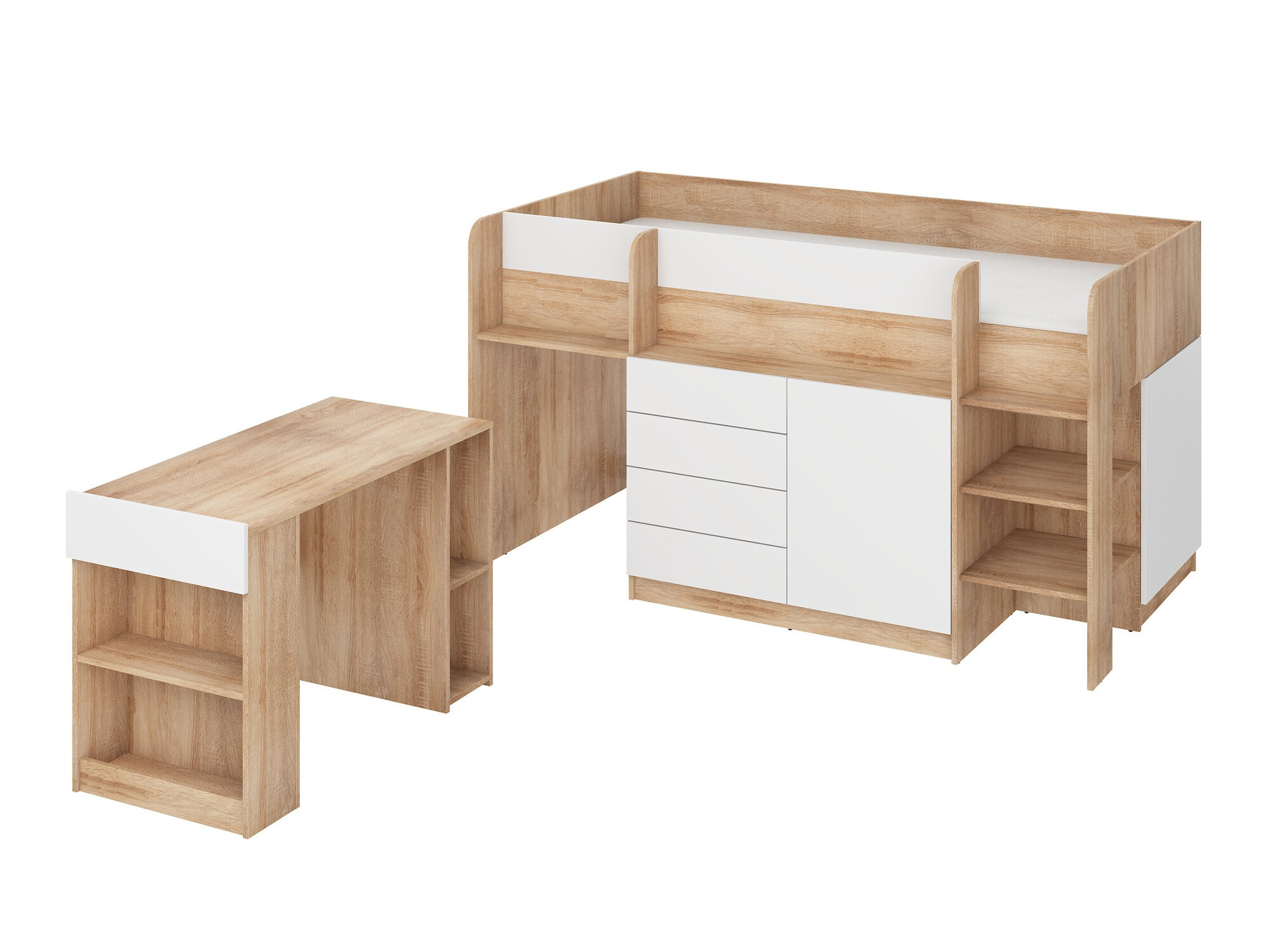 Kõrge voodi Gilroy 116 (Sonoma tamm + Valge)