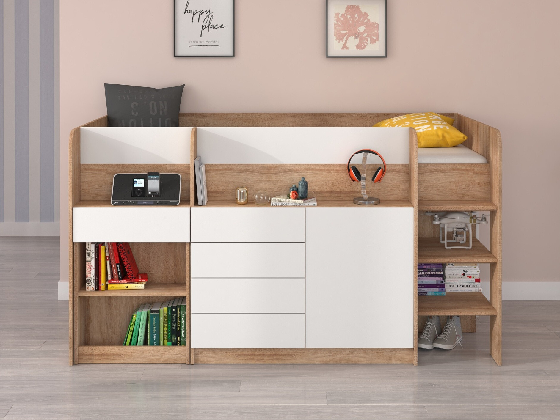 Kõrge voodi Gilroy 116 (Sonoma tamm + Valge)