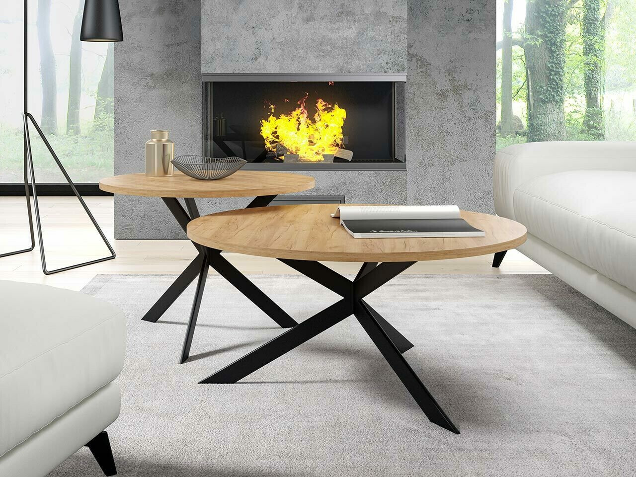 Diivanilaudade komplekt Oswego 108 (Käsitöö kuldne tamm + Must)