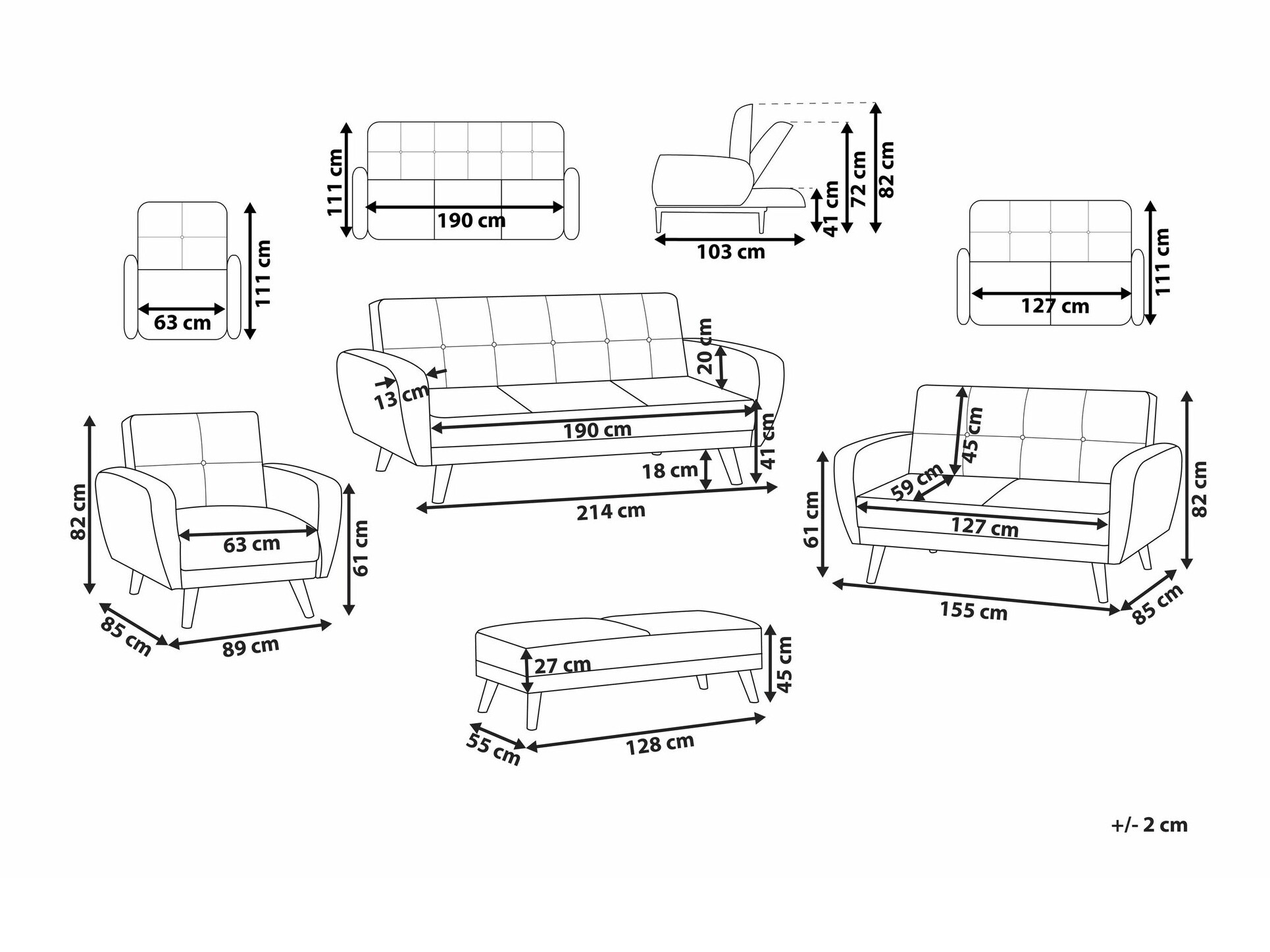 Pehme mööbli komplekt Etlivi 104 (Must)