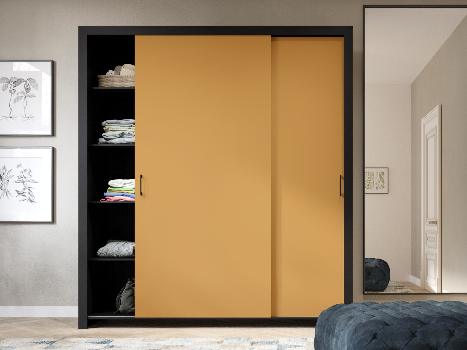 Riidekapp Murrieta 192 (Must + Kollane)