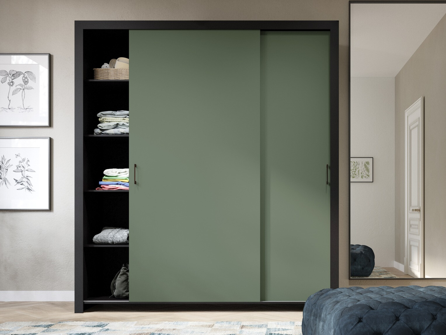 Riidekapp Murrieta 192 (Must + Roheline)