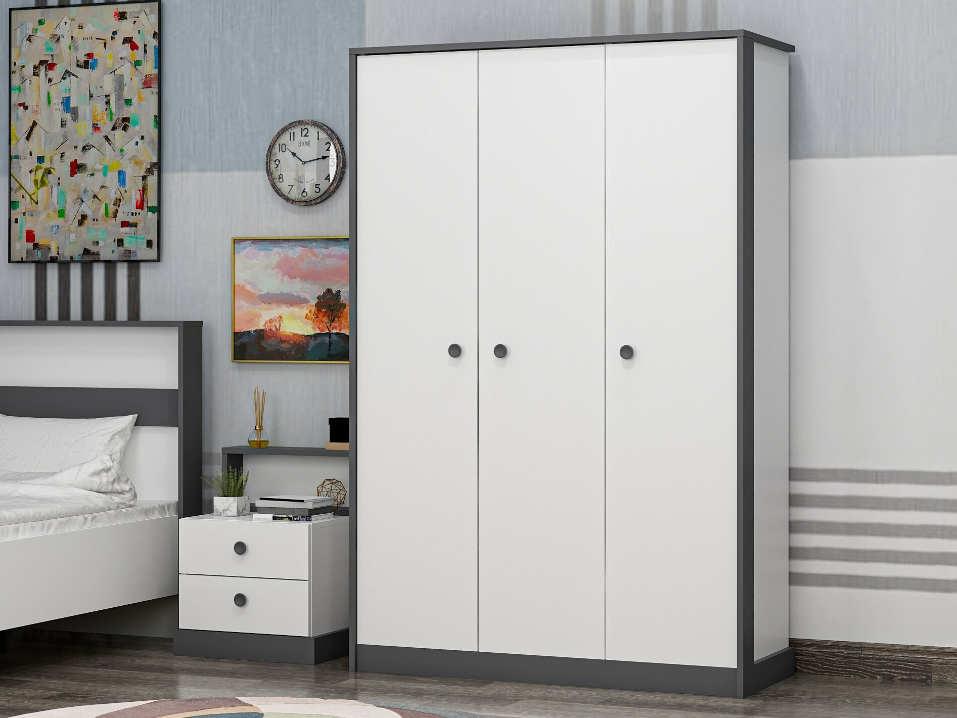 Riidekapp Marelbe 101 (Valge + Antratsiit)