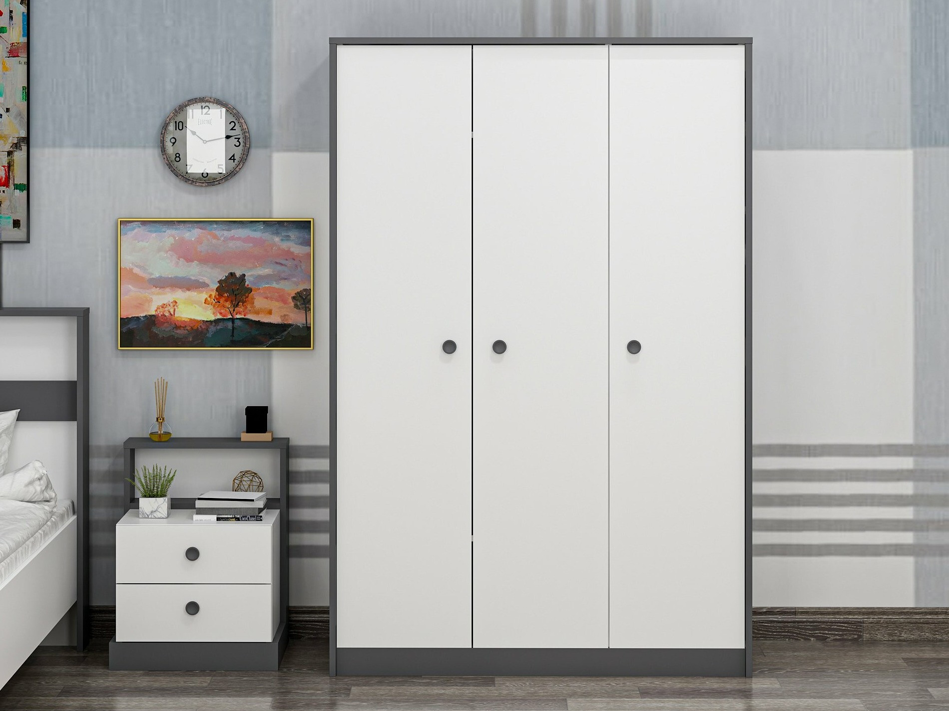 Riidekapp Marelbe 101 (Valge + Antratsiit)