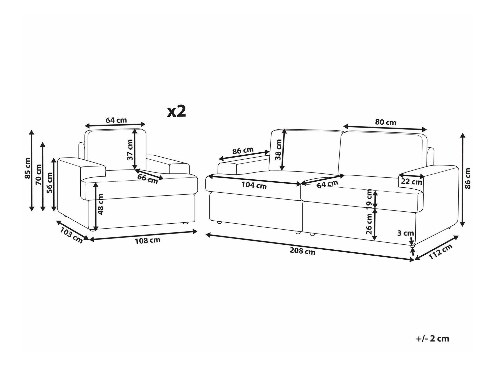Pehme mööbli komplekt Berwyn 1693 (Valge)
