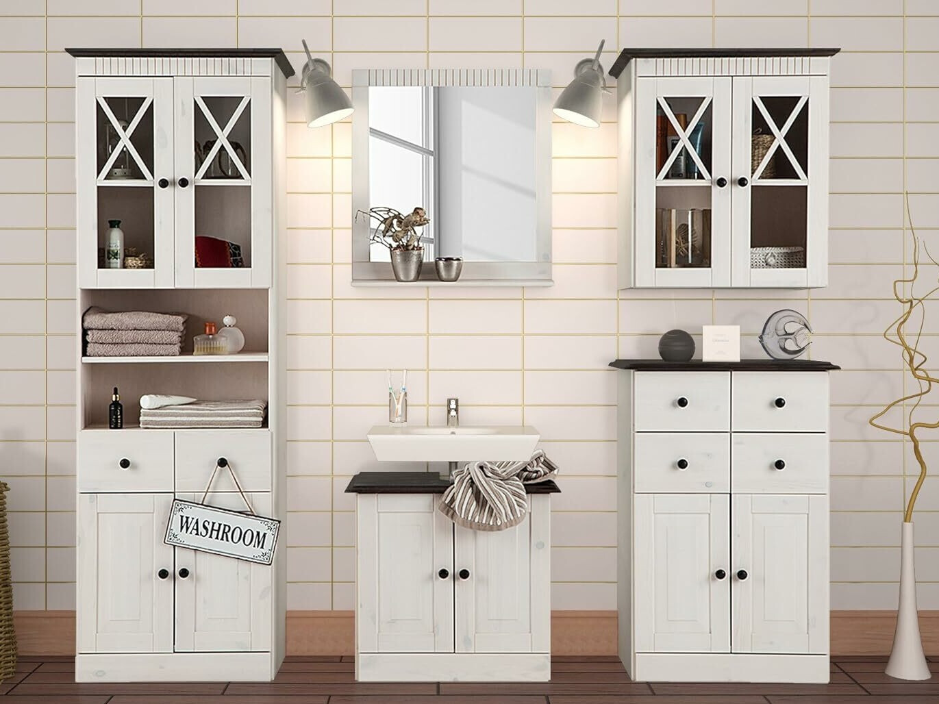 Vannitoa seinakapp Deletri 102 (Valge + Havana Tamm)