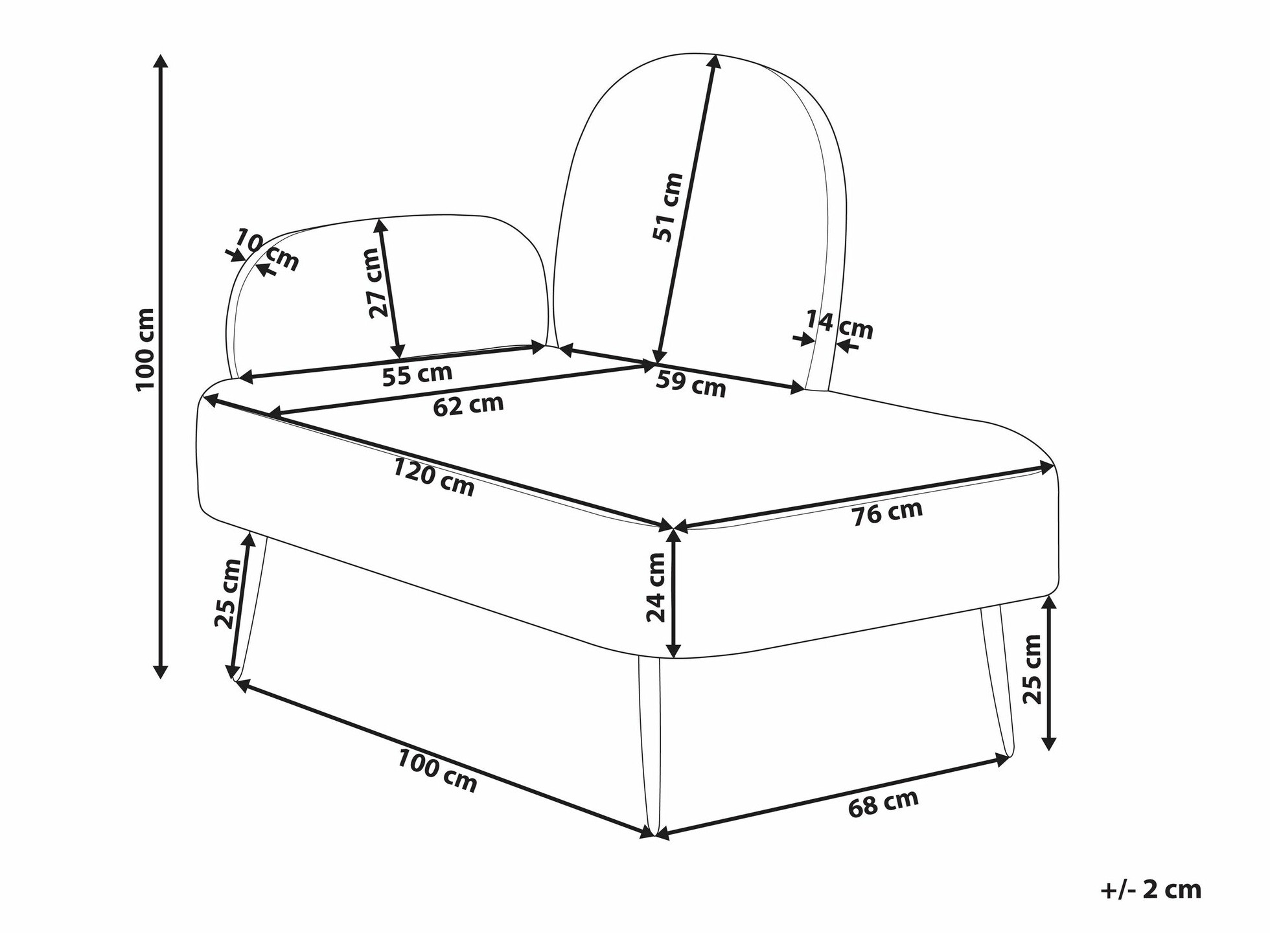 Kušett Berwyn 1729 (Valge + Oranž)