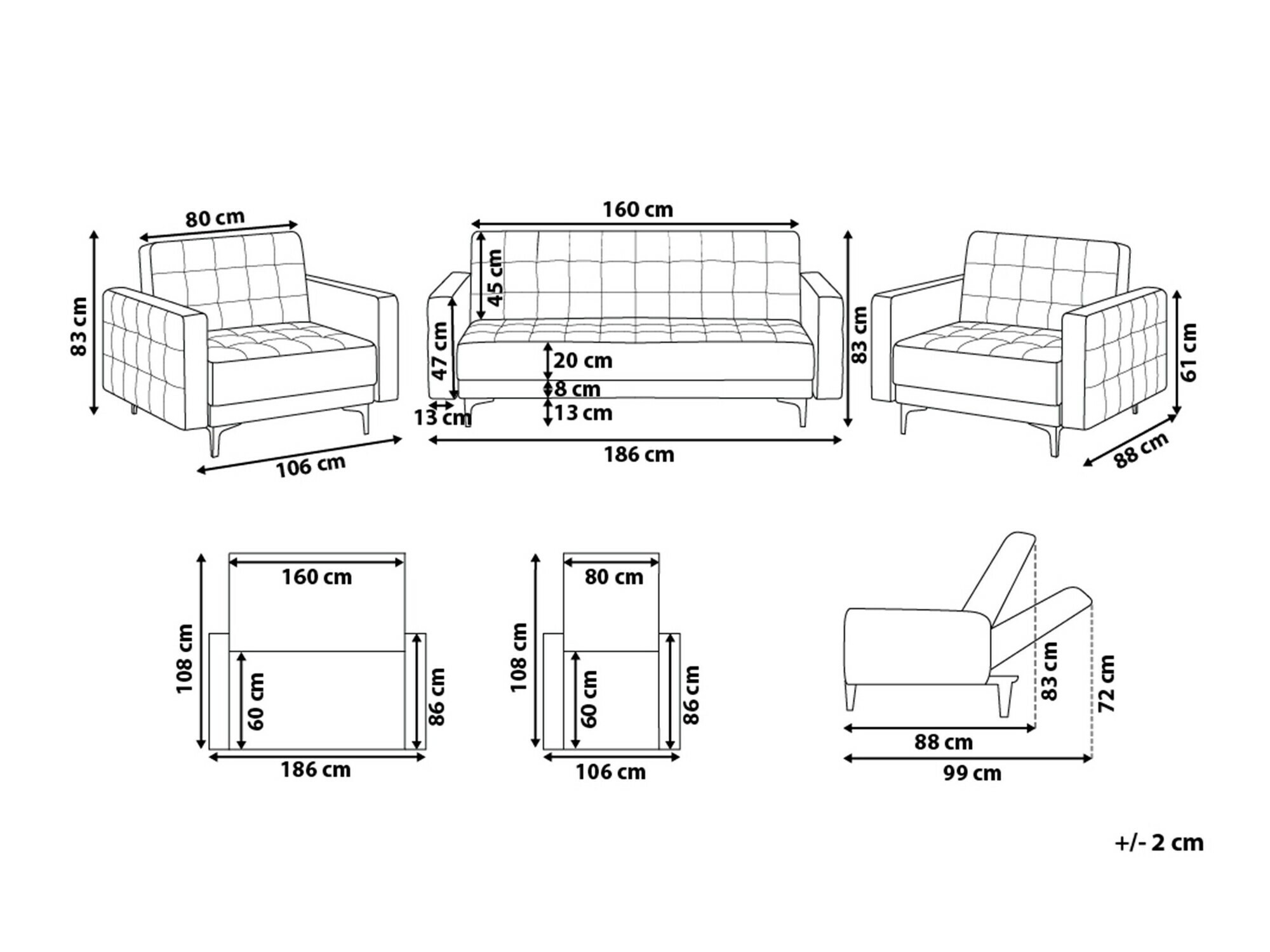 Pehme mööbli komplekt Felvena 113 (Must)